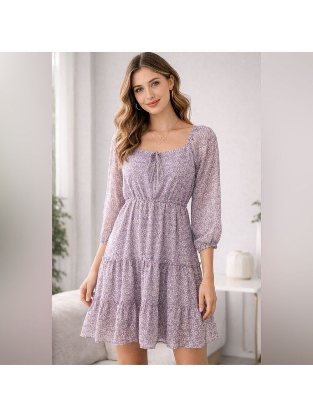 Floral Purple Tiered Dress